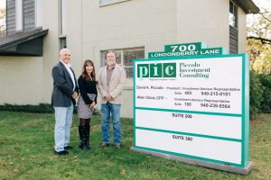 Picture of David Piccolo, Allen Chick, and MaryAnn outside of their office.